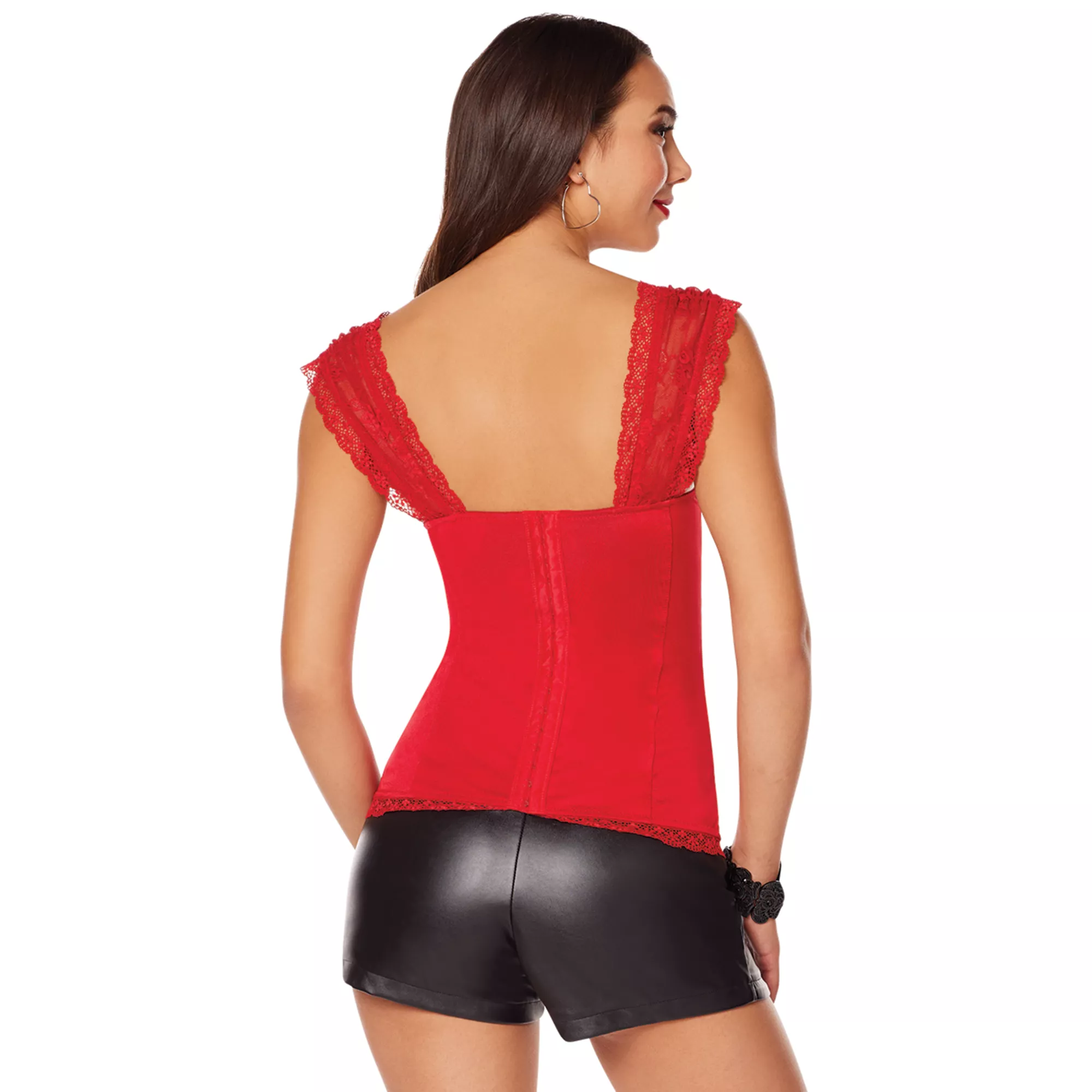 Adult Red Lace Cap Sleeve Corset at Spirit Halloween