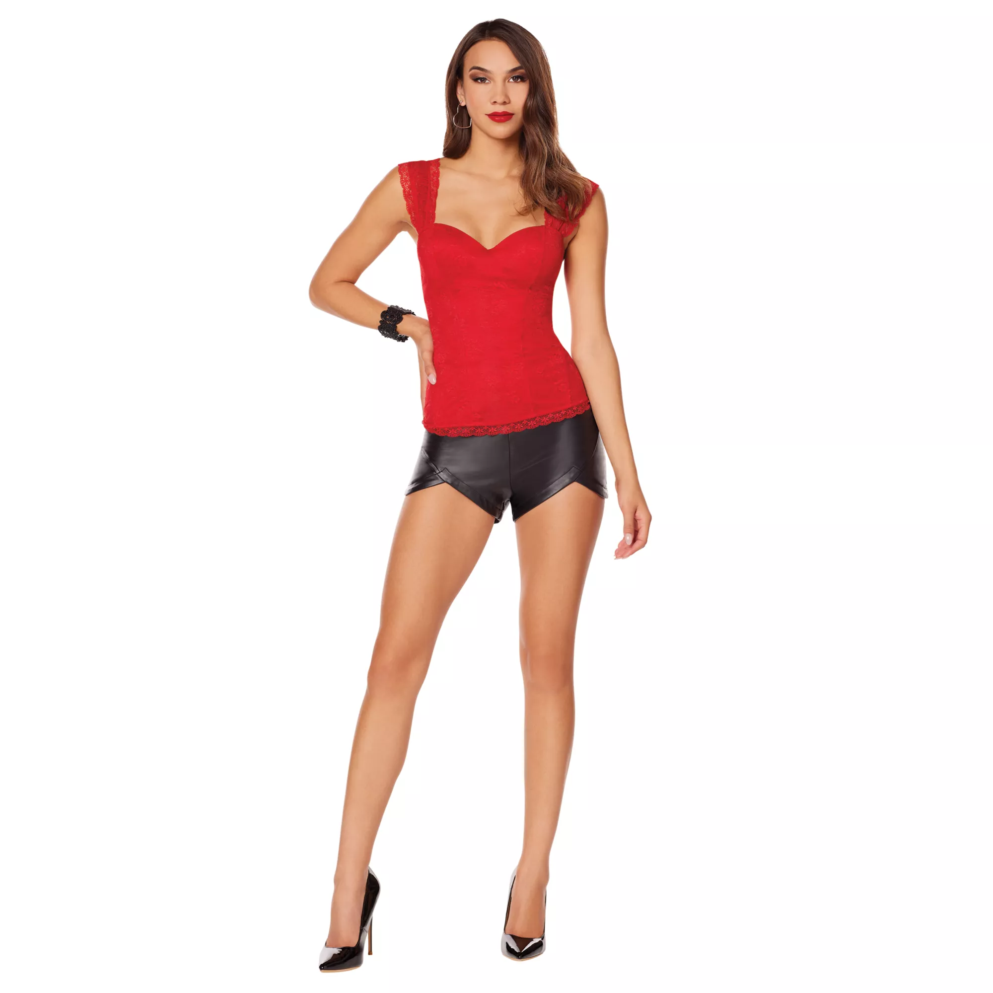 Adult Red Lace Cap Sleeve Corset at Spirit Halloween