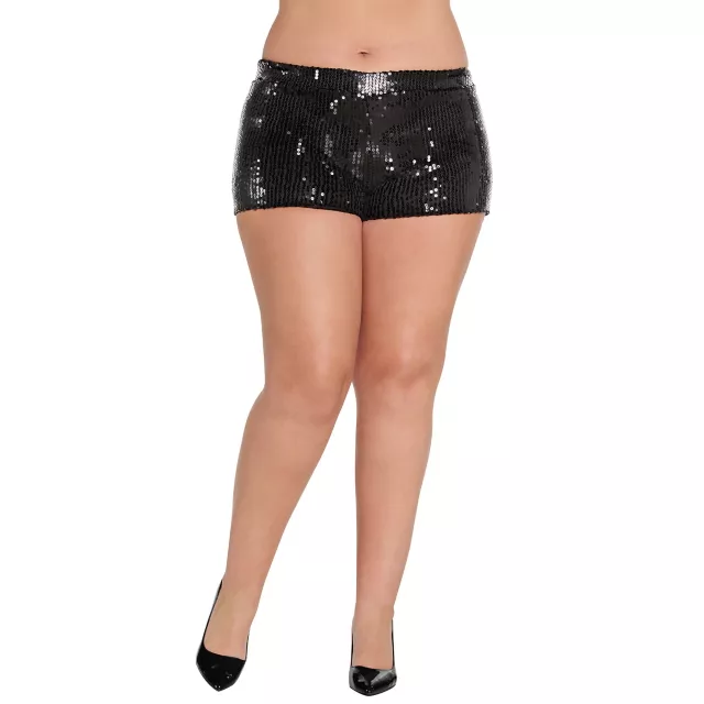 Adult Plus Size Black Sequin Shorts at Spencer's