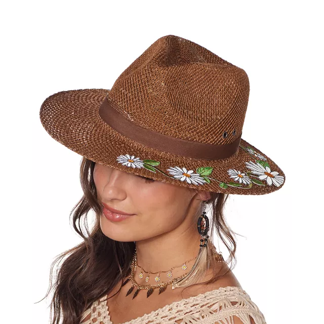 '60s Flower Embroidered Hippie Hat at Spencer's