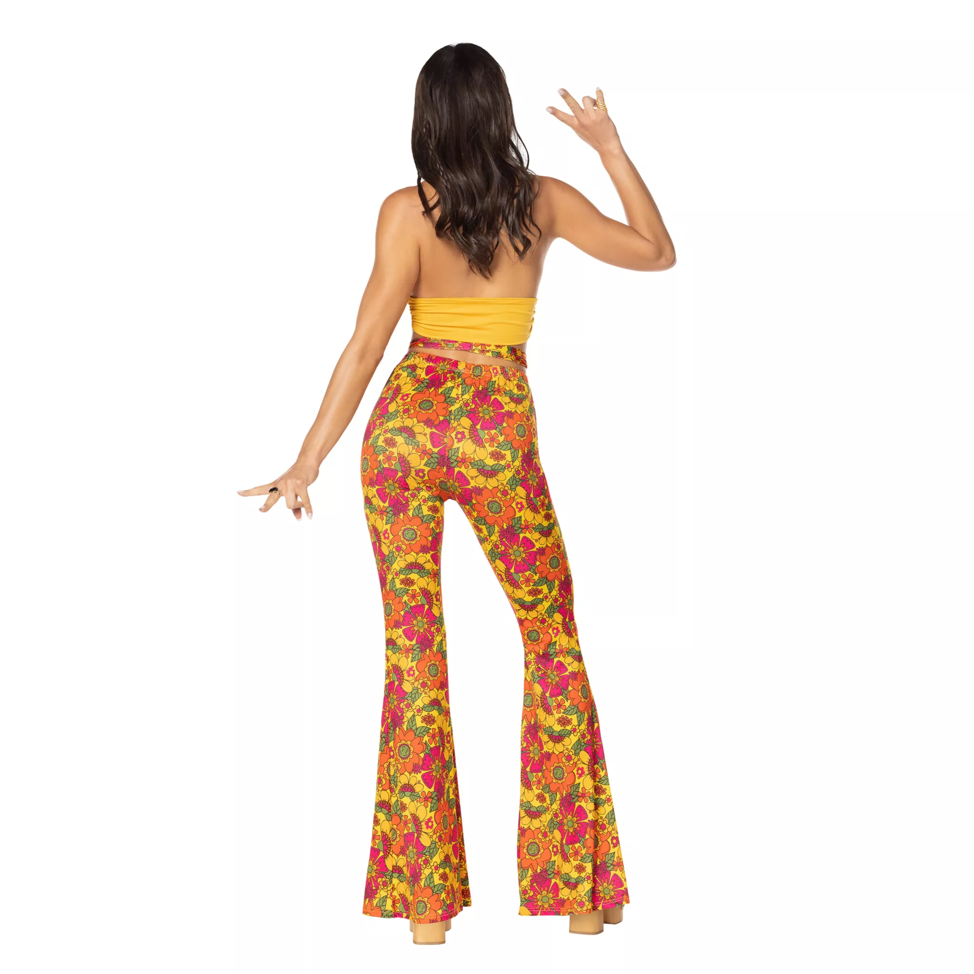 Adult Yellow Flower Bell Bottom Pants at Spirit Halloween