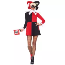 Adult Harley Quinn Red and Black Dress Costume - DC Villains at Spirit Halloween