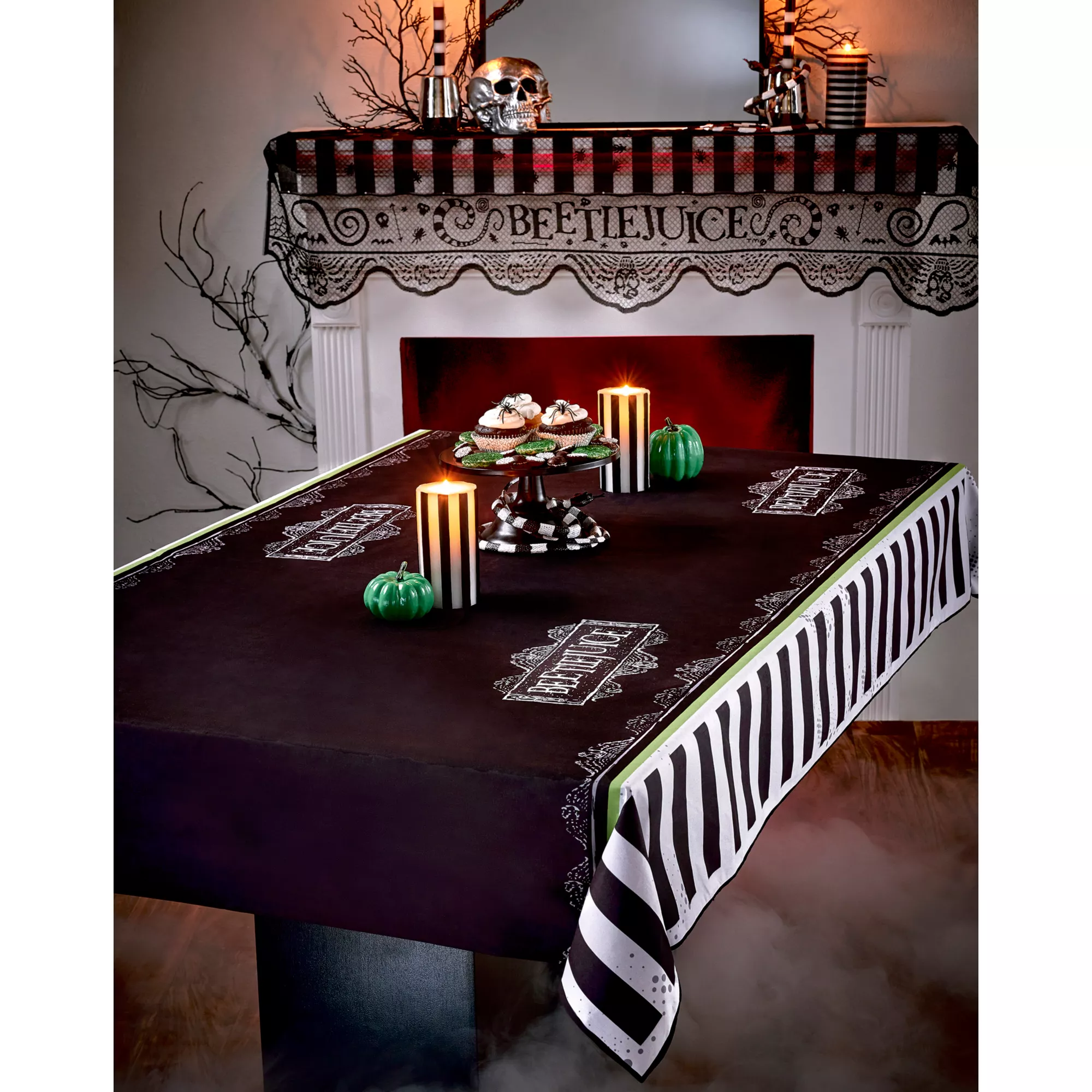 Beetlejuice Striped Tablecloth at Spirit Halloween