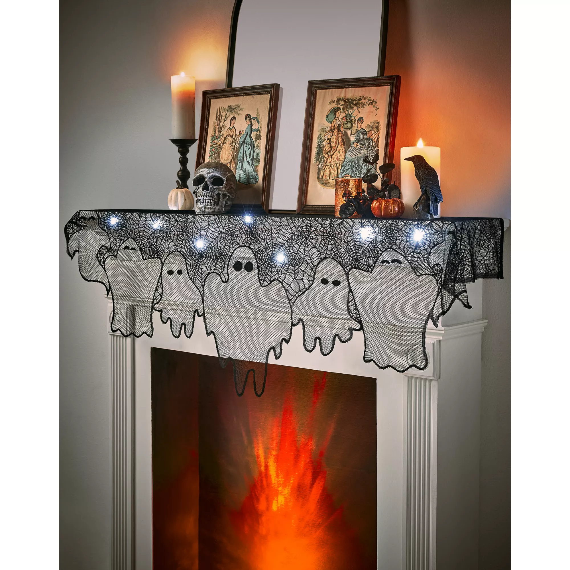 Light-Up Lace Ghost Mantel Scarf at Spencer's