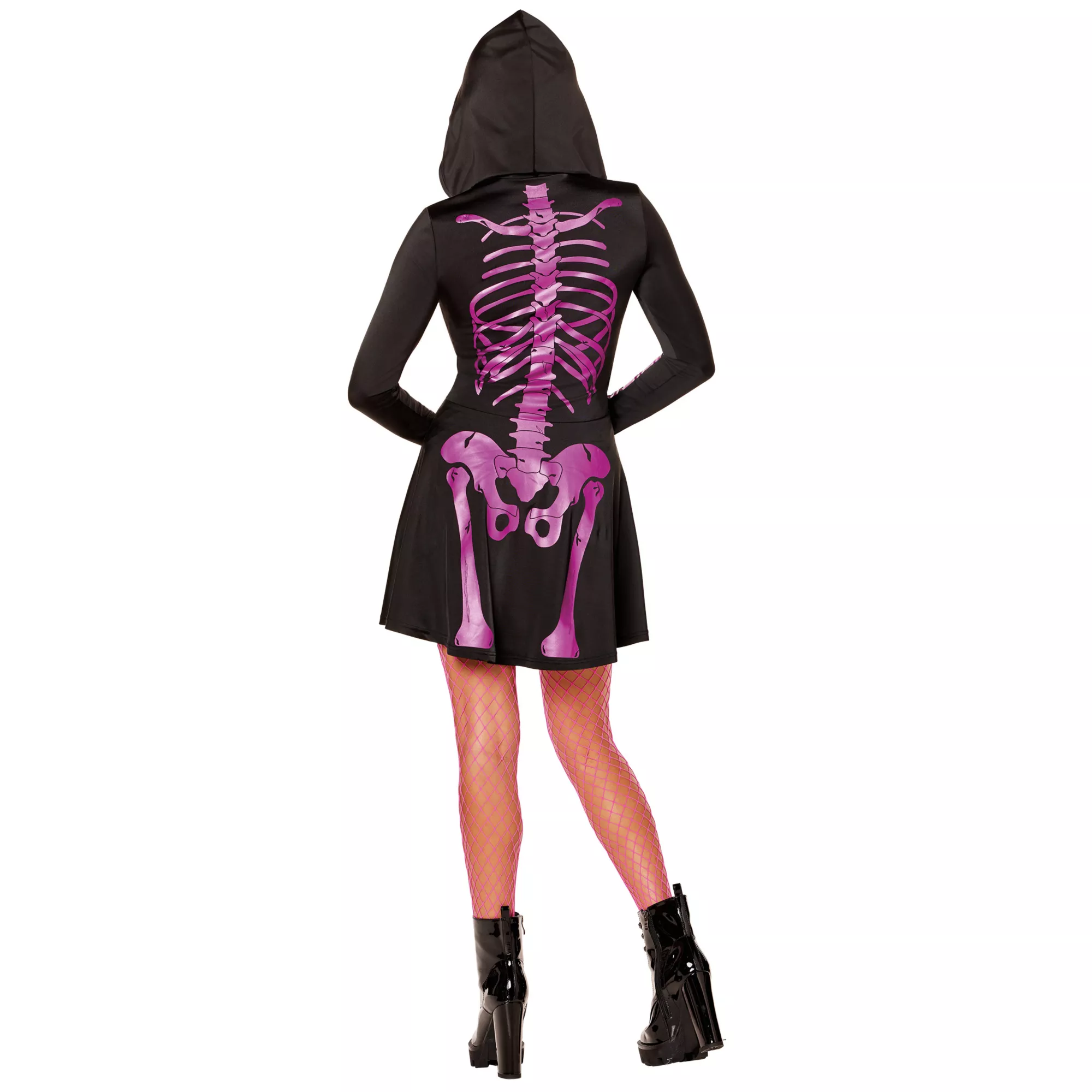 Adult Neon Pink Skeleton Hooded Dress at Spirit Halloween