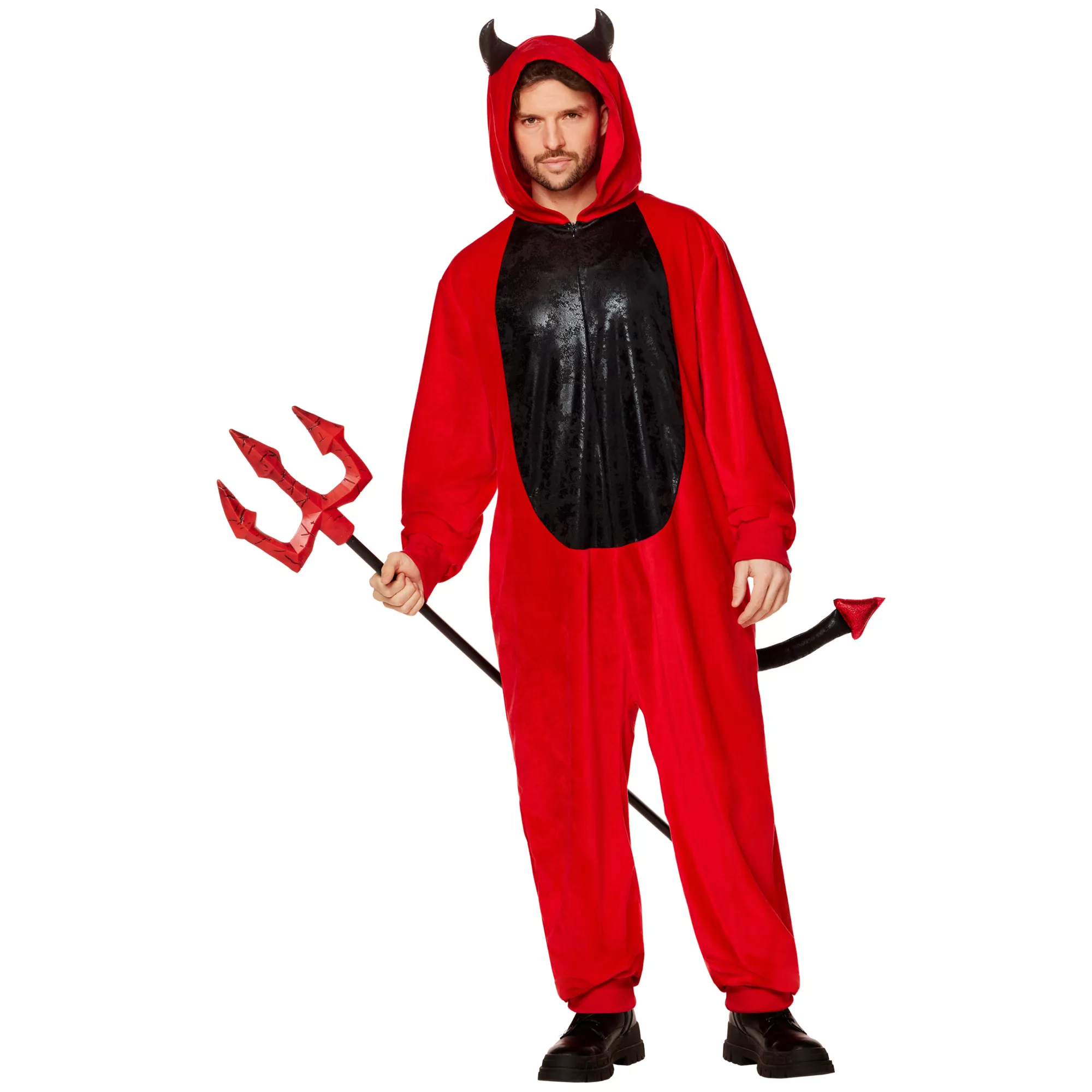 Adult Red and Black Devil Jumpsuit at Spencer's