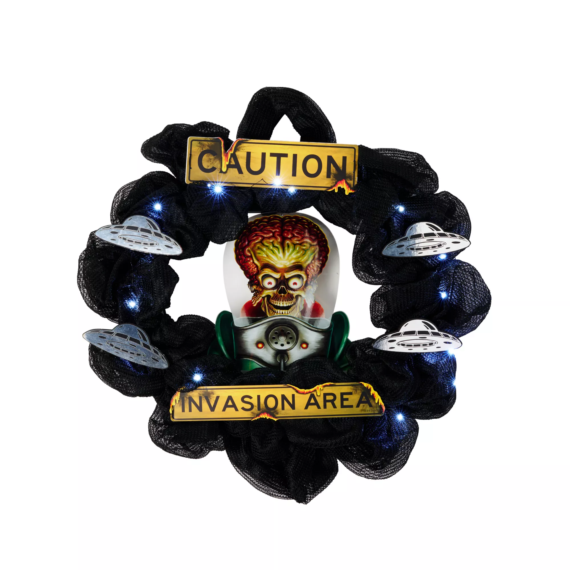 Caution Invasion Area Light-Up Wreath - Mars Attacks
