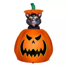 3 Ft 7 In Light-Up Animated Rising Pumpkin Cat Inflatable Decoration at Spirit Halloween