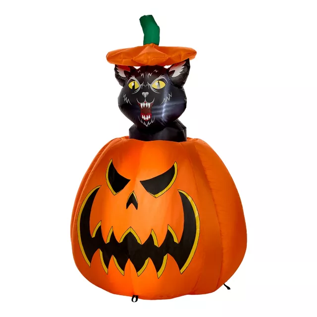 3 Ft 7 In Light-Up Animated Rising Pumpkin Cat Inflatable Decoration at Spirit Halloween