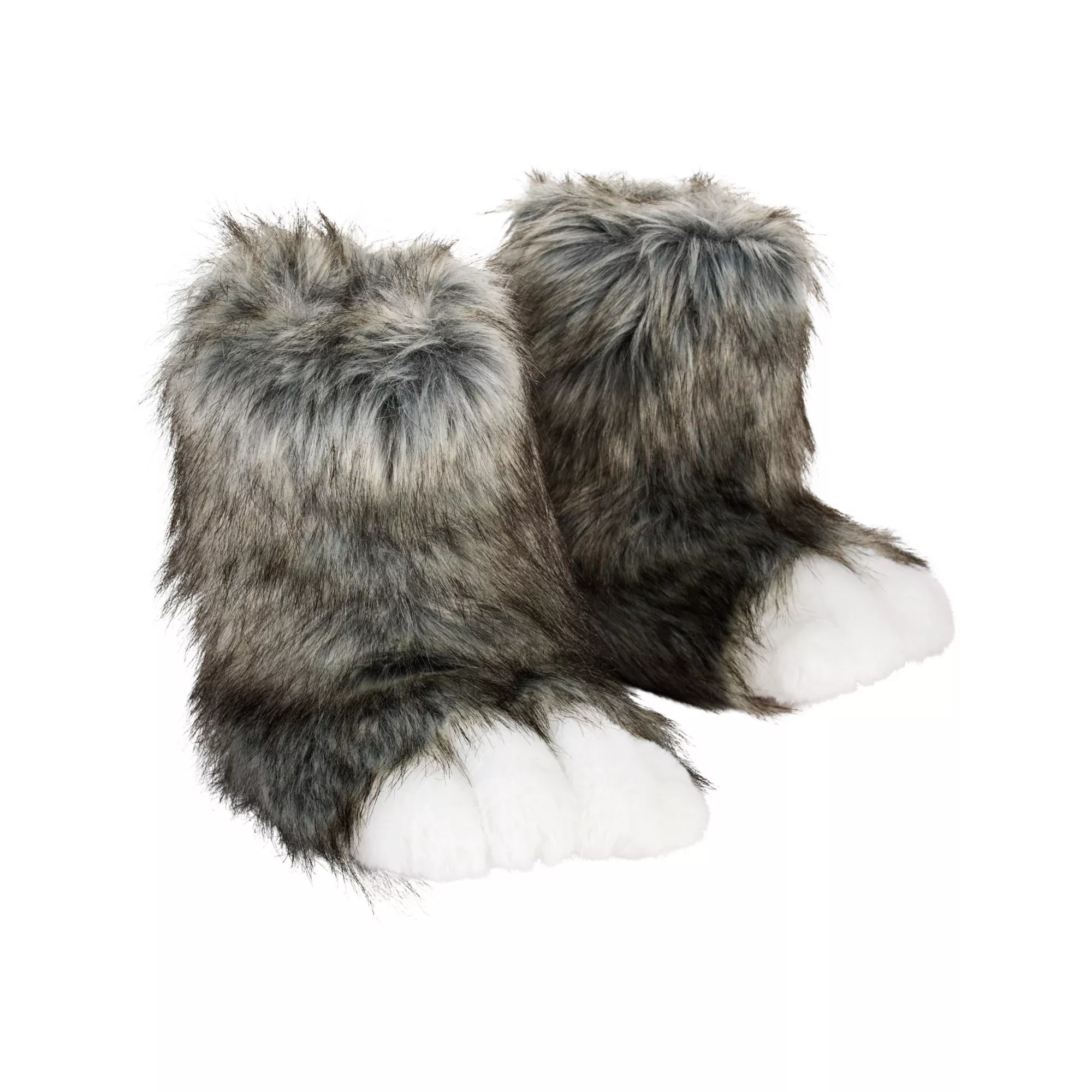 Gray Furry Paw Slippers