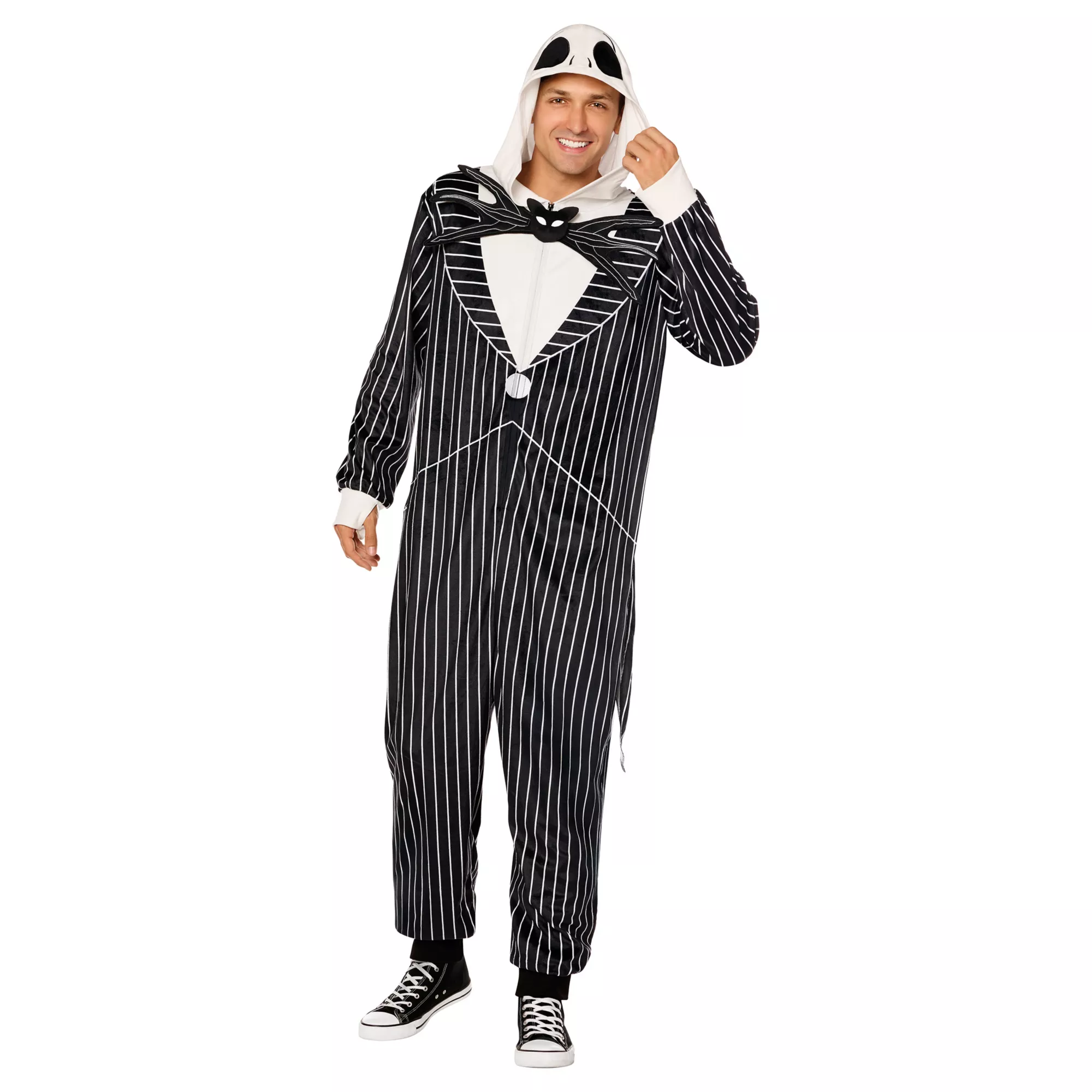 Adult Jack Skellington Hooded Plush Jumpsuit Costume -  The Nightmare Before Christmas