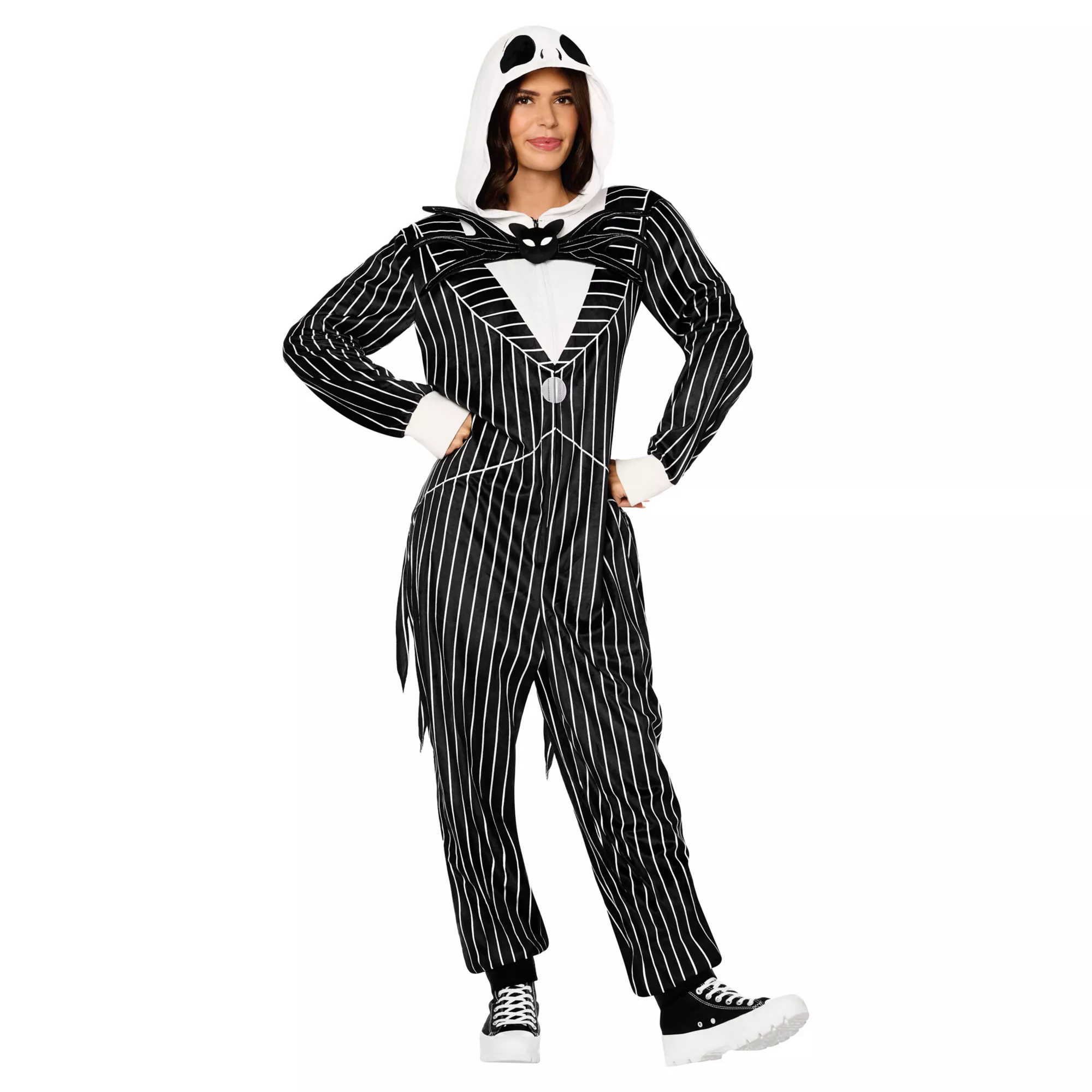 Adult Jack Skellington Hooded Plush Jumpsuit Costume -  The Nightmare Before Christmas