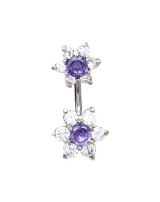 Purple CZ Flower Belly Ring - 14 Gauge - Lifetime Warranty - by Spencer's