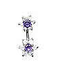Purple CZ Flower Belly Ring - 14 Gauge