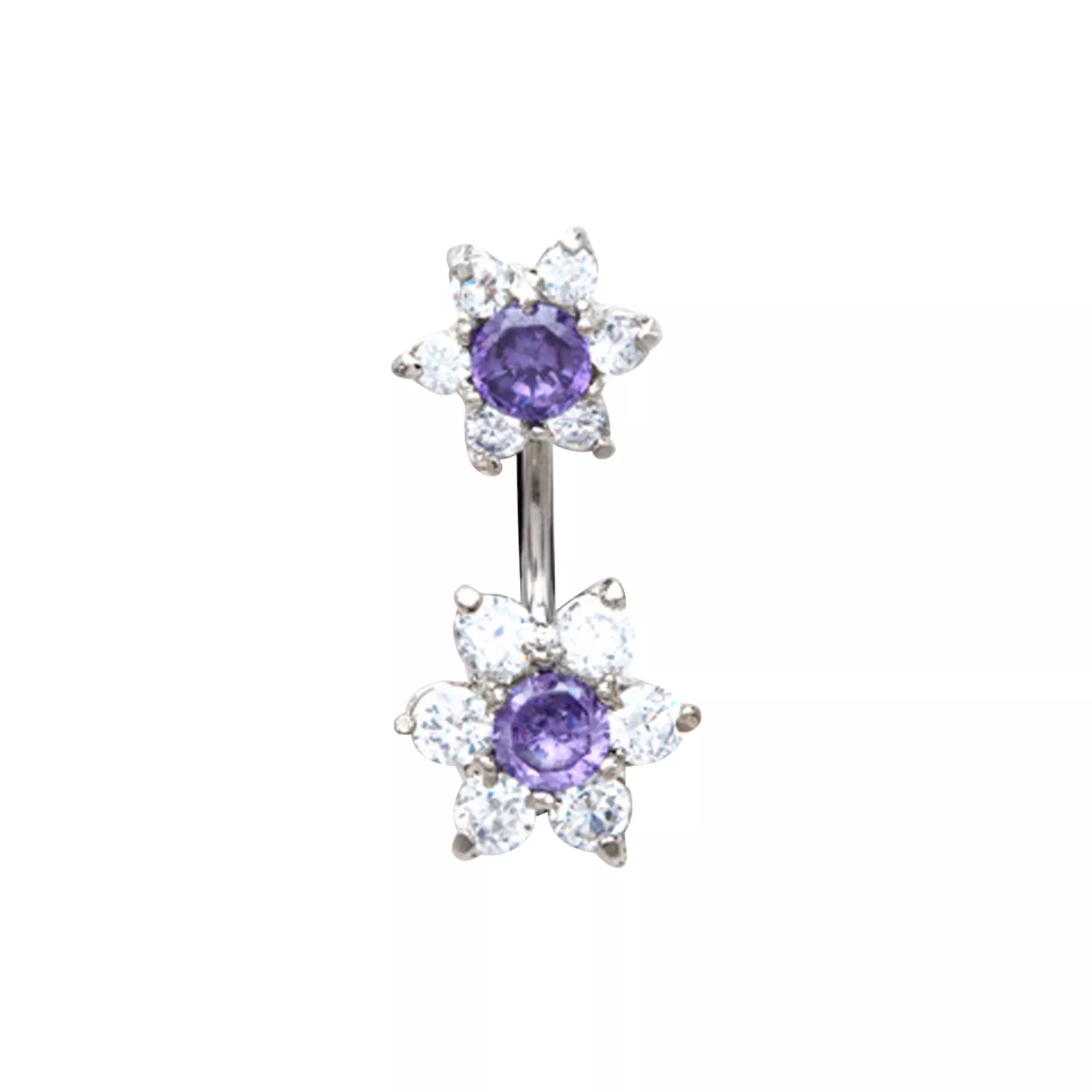 Purple CZ Flower Belly Ring - 14 Gauge at Spencer's