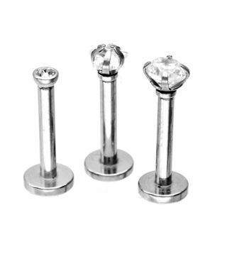 CZ Labret Lip Ring 3 Pack - 16 Gauge