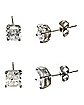 Round and Square CZ Stud Earrings - 2 Pair