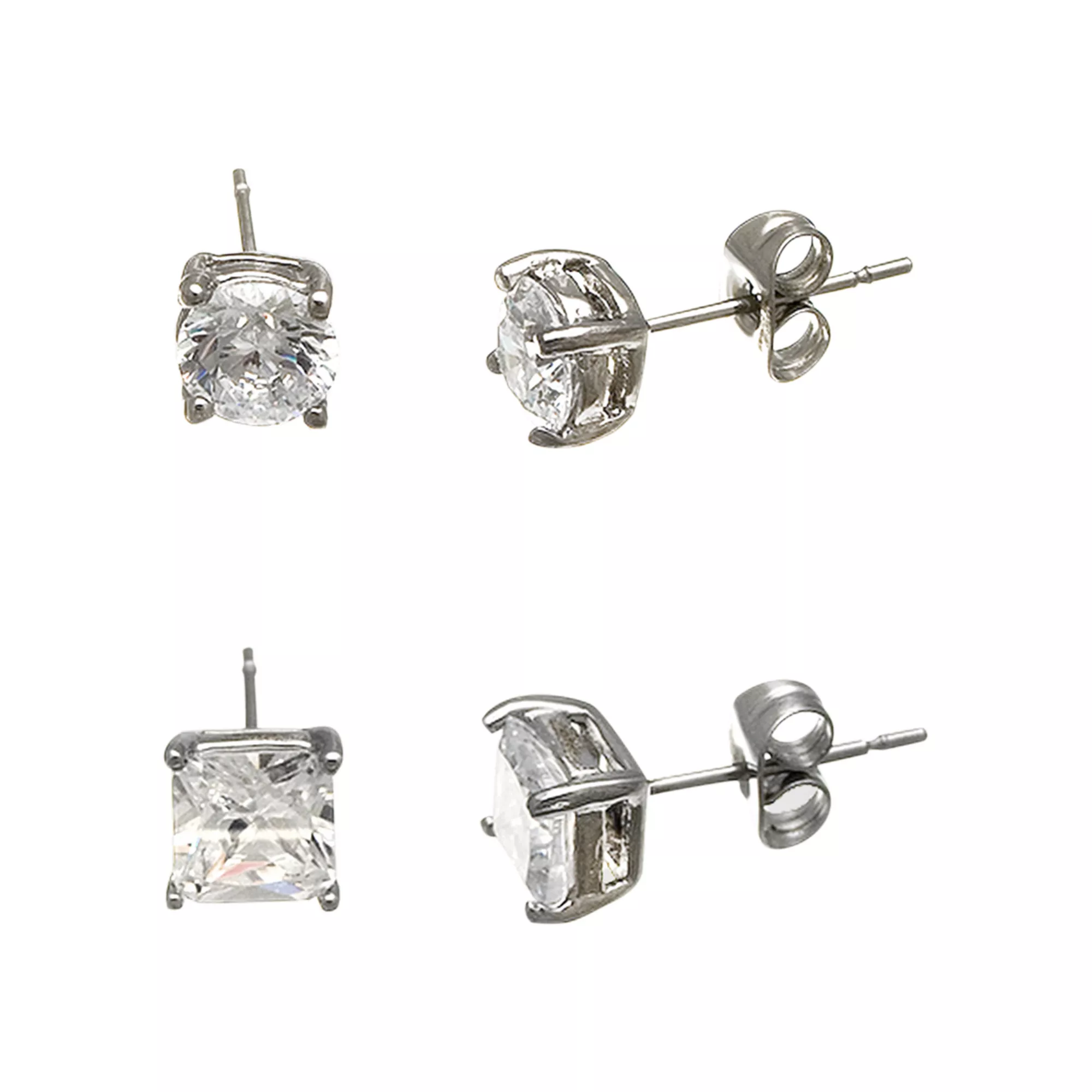 Round and Square CZ Stud Earrings - 2 Pair at Spencer's