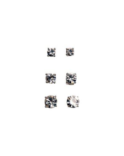 Clear Round CZ Stud Earrings 3-Pack