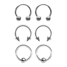 Multi-Pack Silvertone Captive Bead and Horseshoe Rings 3 Pair - 16 Gauge at Spencer's