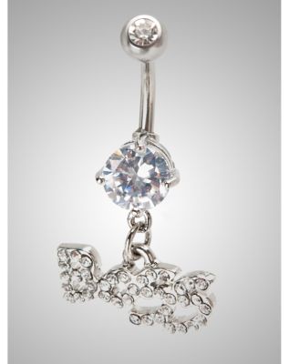 14 Gauge Clear Gem Boss Banana Belly Button Ring - Spencer's