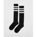 Athletic Stripe Knee High Socks Black & White at Spencer's