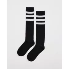 Athletic Stripe Knee High Socks Black & White at Spencer's