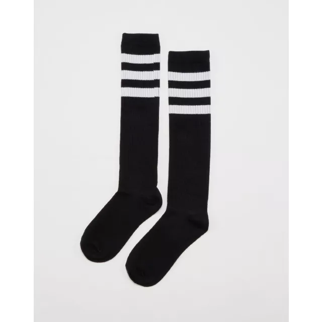 Athletic Stripe Knee High Socks Black & White at Spencer's