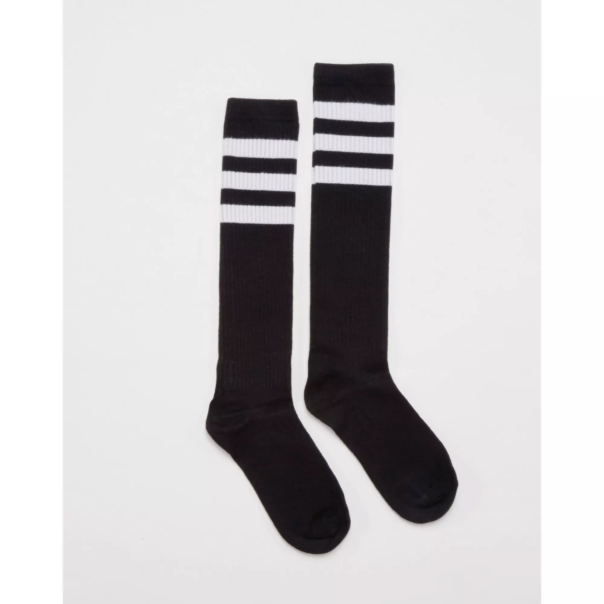 Athletic Stripe Knee High Socks Black & White at Spencer's