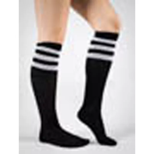 Athletic Stripe Knee High Socks Black & White at Spencer's