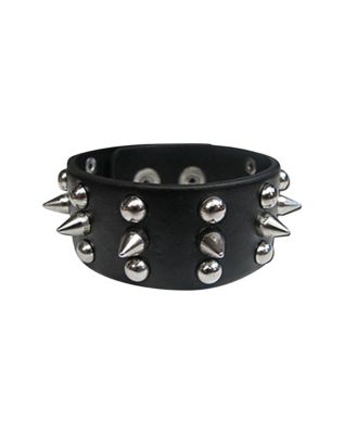 Black Leather 3 Row Spike Bracelet - Spencer's