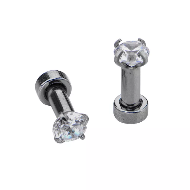 Silvertone and Clear Crystal Plugs - 2 Gauge