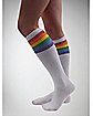 Athletic Rainbow Stripe Knee Socks - White