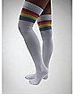 Athletic Rainbow Stripe Over The Knee Socks - White