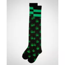Allover Leaf Knee High Socks Black & Green at Spencer's