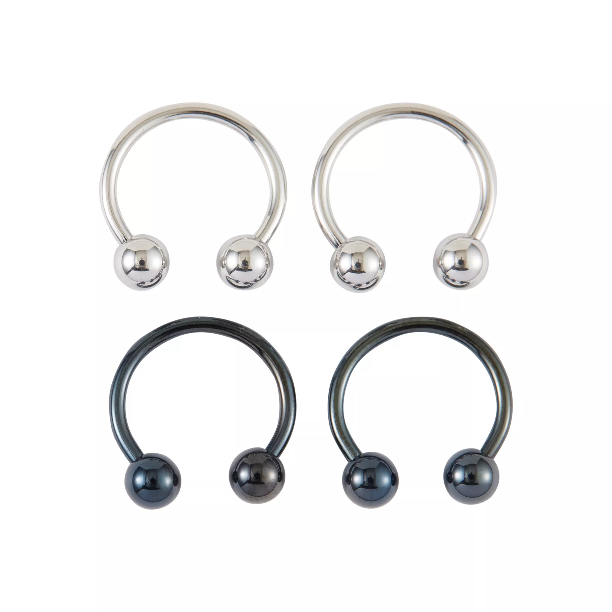 Multi-Pack Black and Silver Horseshoe Rings 2 Pair - 14 Gauge at Spencer's