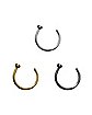 Black CZ Hoop Nose Ring - 3 Pack