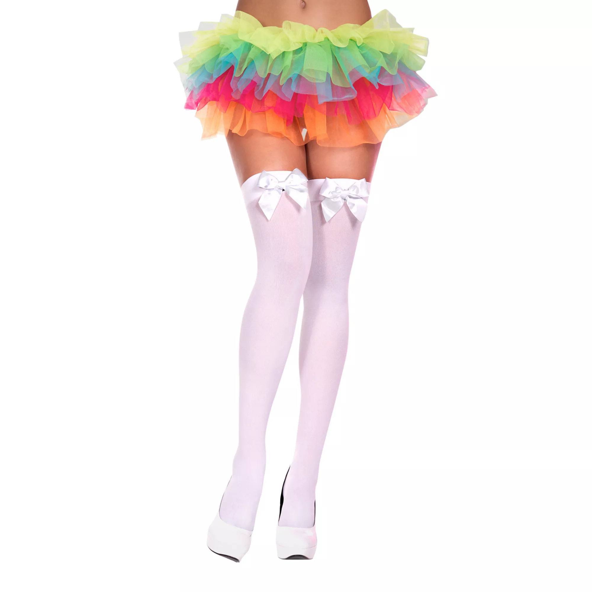 Satin Bow Opaque Thigh High Stockings at Spencer's