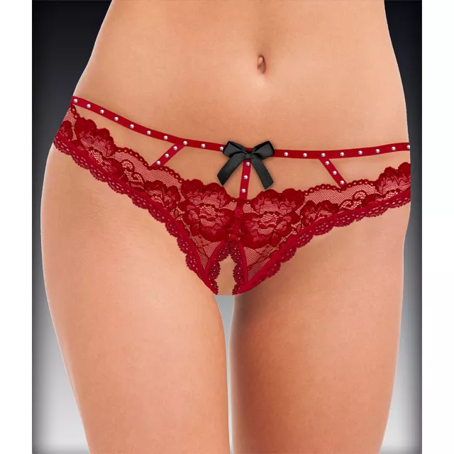 Embellished Caged Lace Crotchless Thong Panties at Spencer's