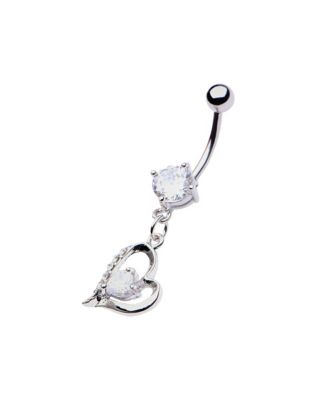 CZ Heart Dangle Belly Ring - 14 Gauge