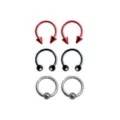 Multi-Pack Silvertone Red and Black Captive Bead Rings and Horseshoe Rings 6 Pack - 10 Gauge at Spencer's