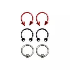 Multi-Pack Silvertone Red and Black Captive Bead Rings and Horseshoe Rings 6 Pack - 10 Gauge at Spencer's