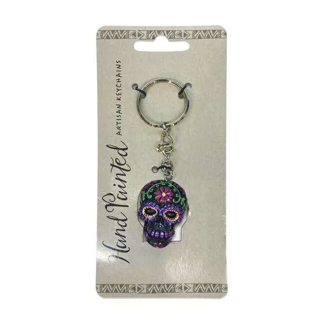 Handpainted Sugar Skull Key Chain Purple at Spencer's