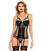 Faux Leather Fishnet Bustier and G-String Panties Set