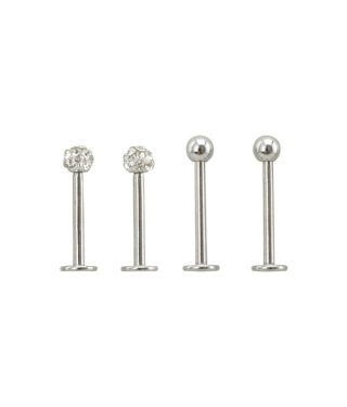 Clear CZ Dimple Labret Lip Rings 4 Pack - 16 Gauge