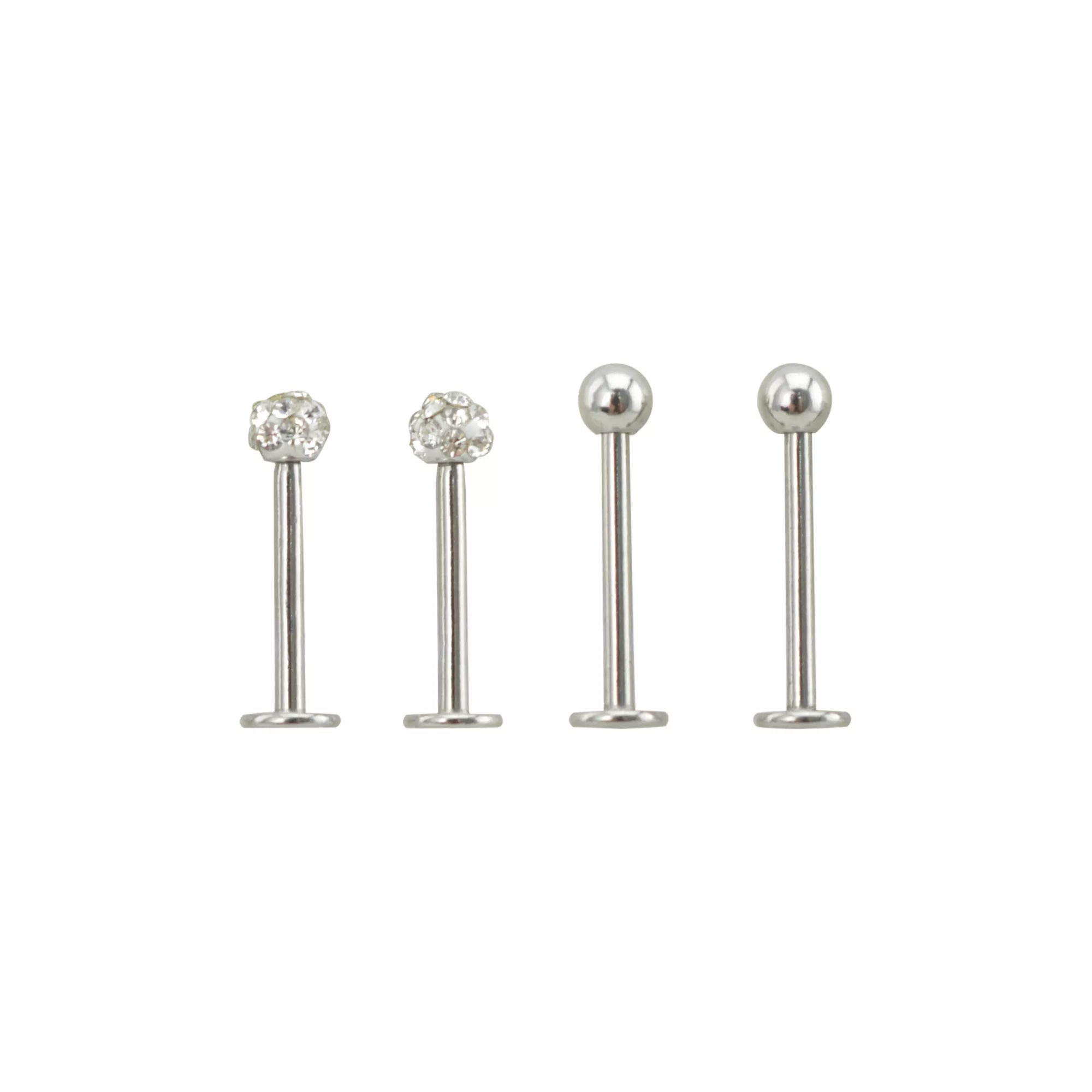 Clear CZ Dimple Labret Lip Rings 4 Pack - 16 Gauge at Spencer's