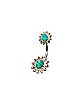 Green CZ Double Flower Barbell Belly Ring- 14 Gauge