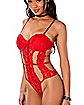 Lace Cutout Teddy - Red
