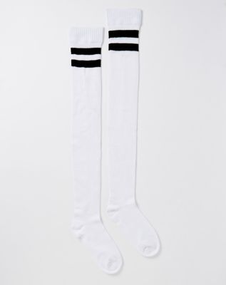 knee high socks white with black stripes
