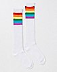 Athletic Rainbow Stripe Knee Socks - White